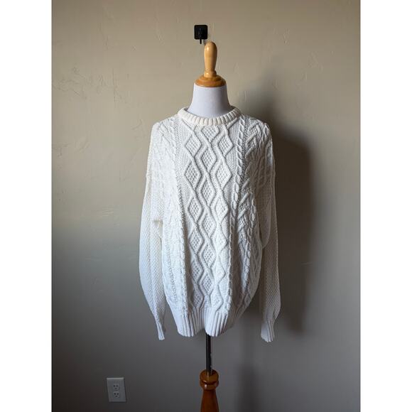 VTG Lord Jeff 100% Cotton Womens Cable Knit Chunky White Pullover Sweater- Sz L - Picture 6 of 10